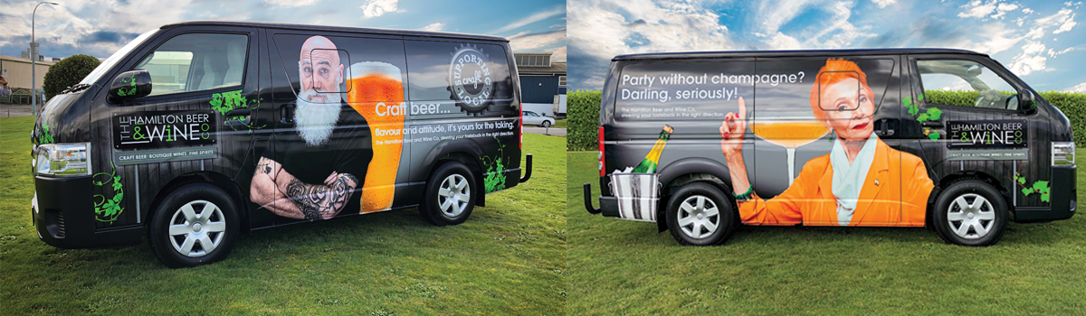 Hamilton Beer & Wine Co. - quirky, delivery van graphics that really stand out on the road - designed, printed and applied by Admark